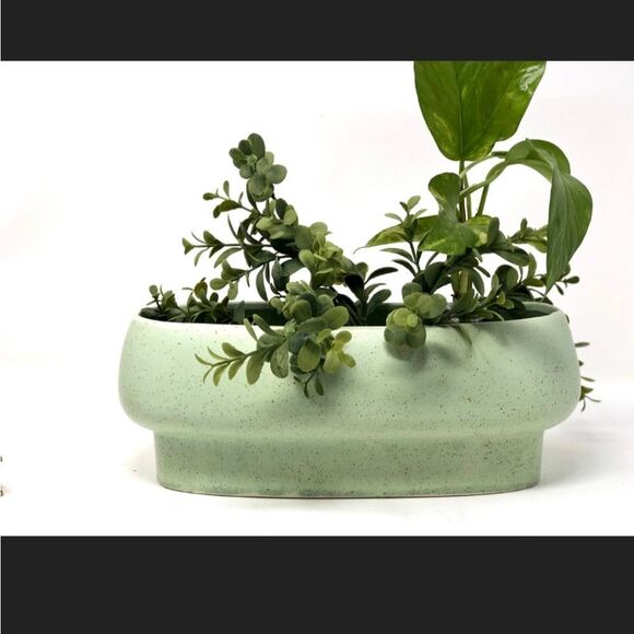 Vintage Mid-Century Stanford Sebring Ohio pottery ceramic planter speckled mint - Picture 1 of 7